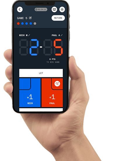 Referee scoring a squash match on the SCRD mobile app